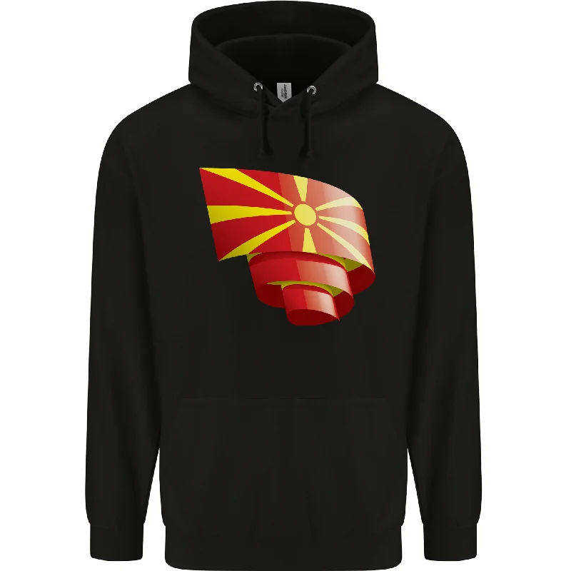 Deal Zone Curled Macedonia Flag Macedonian Day Football Mens 80% Cotton Hoodie