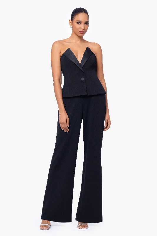 Price Blitz "Farrah" Deep V-Neck Strapless Scuba Crepe Tuxedo Jumpsuit