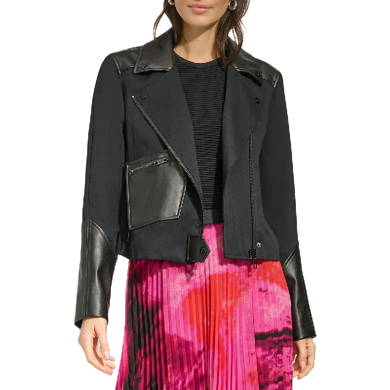 Final Markdown DKNY Womens Mixed Media Asymmetric Motorcycle Jacket