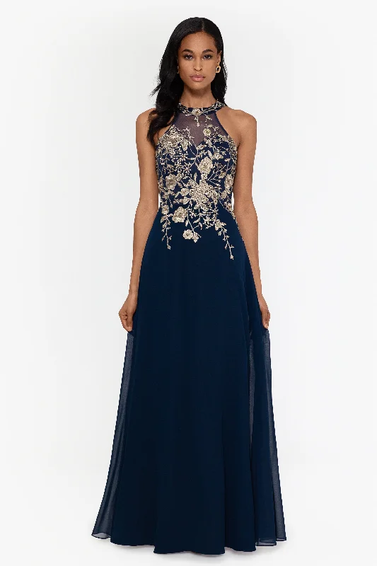 Special Price "Celeste" Long Embroidered Chiffon Gown