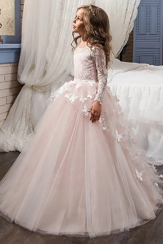 Price Reduction Ball Gown Floor Length Tulle Lace Flower Girl Dress CF0304