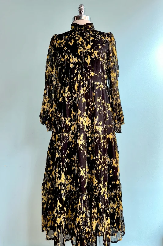 Instant Discount Black and Gold Midi Dress by Wild Pony
