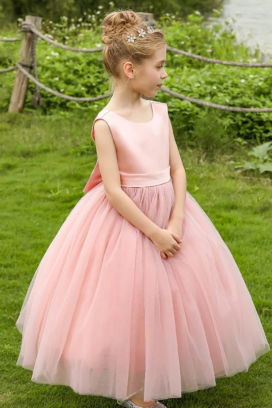Customer Appreciation Sale A-Line Tea Length Satin Tulle Flower Girl Dress CF0276