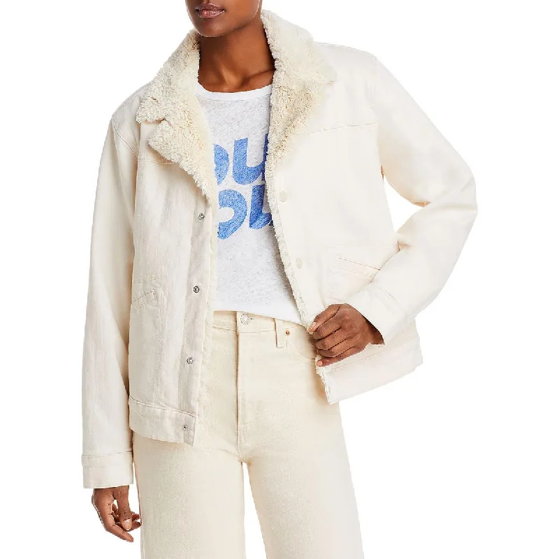 Blowout Sale Mother Womens Sherpa Mixed Media Bomber Jacket