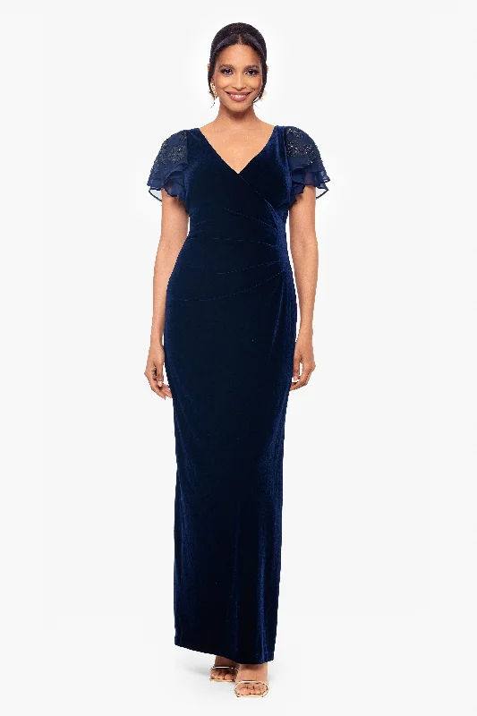 Buy More, Save More Petite "Carolina" Long Velvet V-Neck Sequin Sleeve Dress