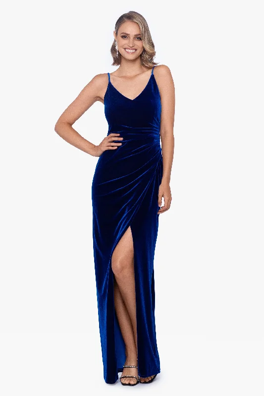 Daily Specials "Maritza" Long Velvet Spaghetti Strap Dress
